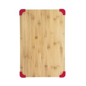 12 In. x 18 In. Thick Bamboo Wood Cutting Board w/Non-Slip Red Corners