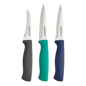 3 Pc. High-Carbon SS Paring Knife Set w/Plastic Multi-Color Handles