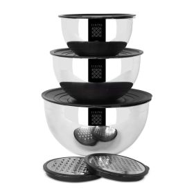 9 Pc Stainless Steel Mixing/Storage Bowl Set with Grater