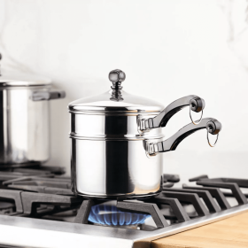 2qt SS Double Boiler & Saucepan w/Lid Silver