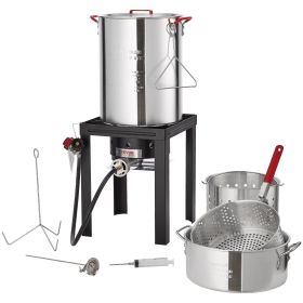 30 Qt. Turkey Fryer & 10 Qt. Fish Steamer Cooker Set 54,000 BTU Propane Burner