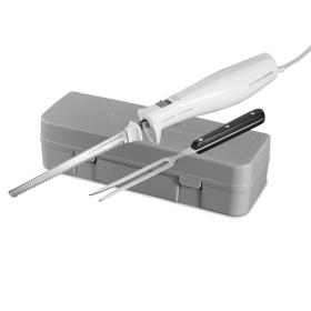 Electric Knife Set with Fork and Case, White