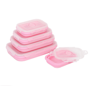 Pizza Storage Container w/Microwavable Serving Trays (Color: Pink, size: 550ML)
