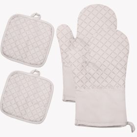 Silicone & Cotton Double-Layer Oven Mitts & BBQ Gloves (Color: White)