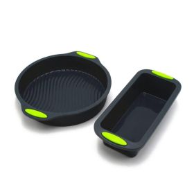 Silicone 2 pc. Food Grade Silicone Nonstick Loaf Pan & Round Cake Pan (Color: Black)