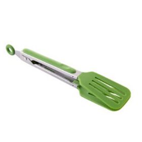 Silicone and SS Spatula Tongs w/Locking Handle (Color: Green)
